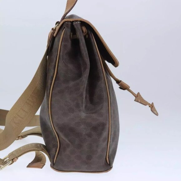 CELINE Macadam Canvas Backpack PVC Leather Brown Gold Authentic - Picture 11 of 16